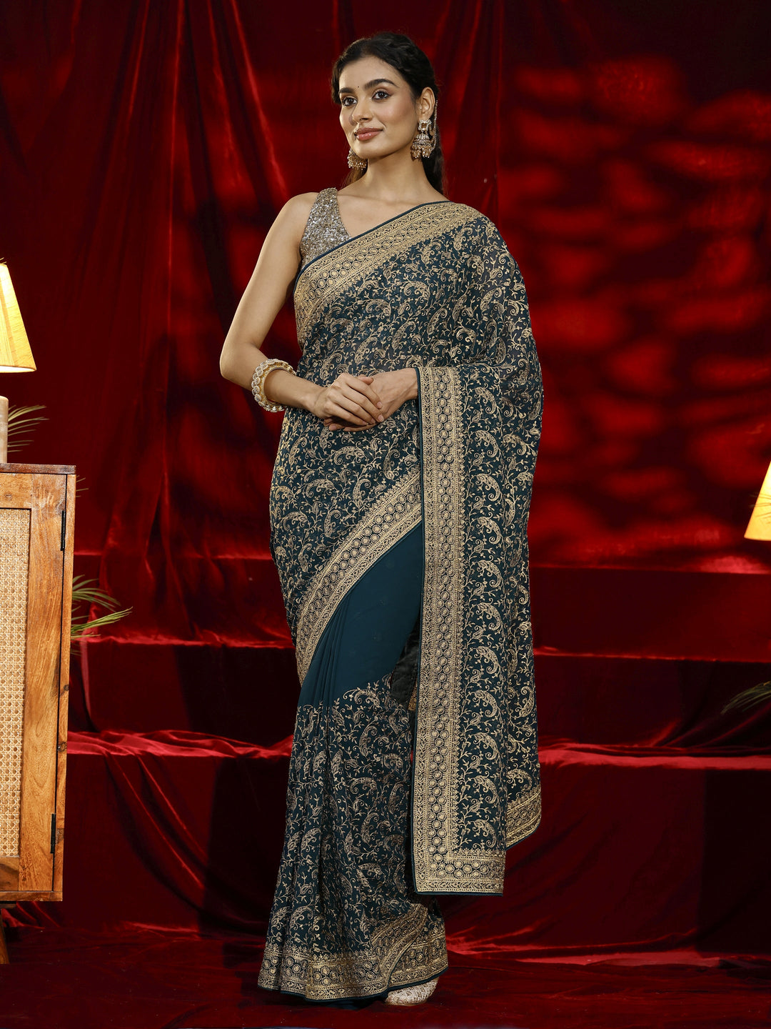  Libas Blue Embroidered Georgette Saree 