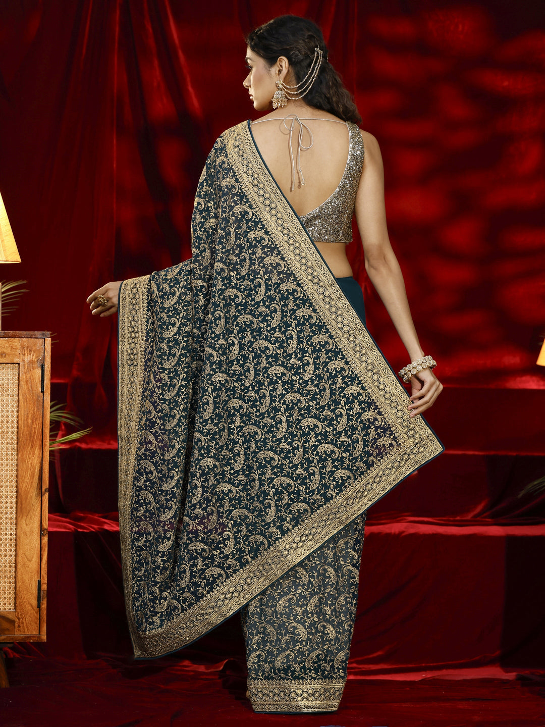  Libas Blue Embroidered Georgette Saree 