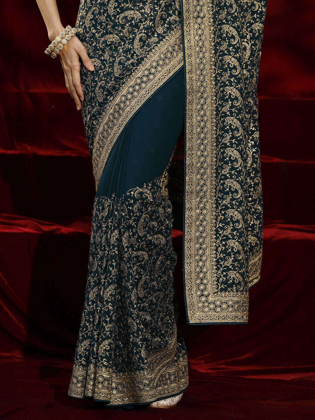  Libas Blue Embroidered Georgette Saree 