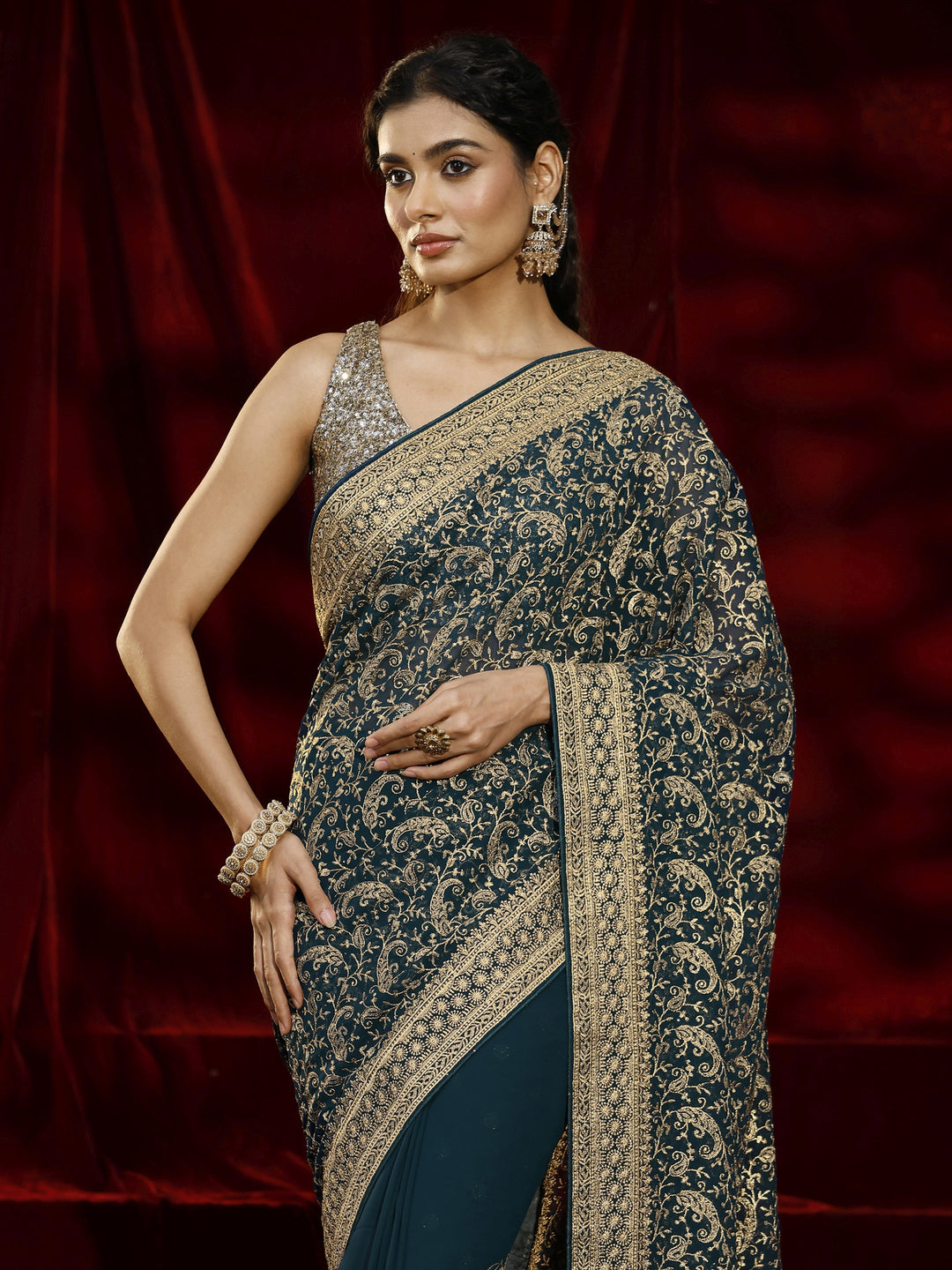  Libas Blue Embroidered Georgette Saree 