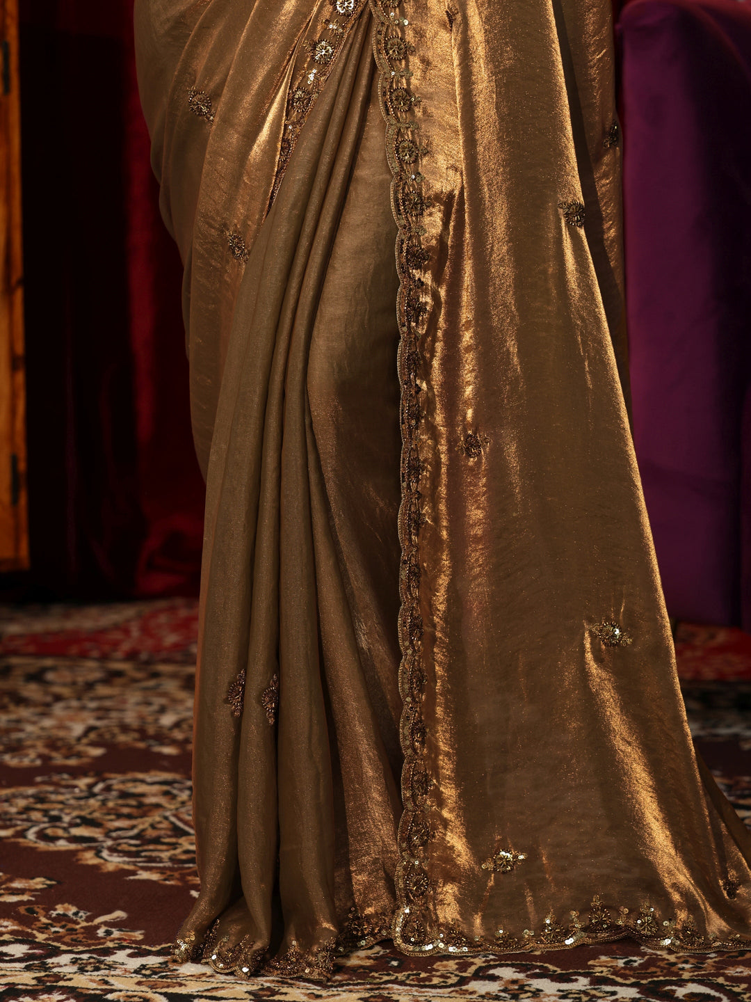  Gold Embellished Tissue Saree 