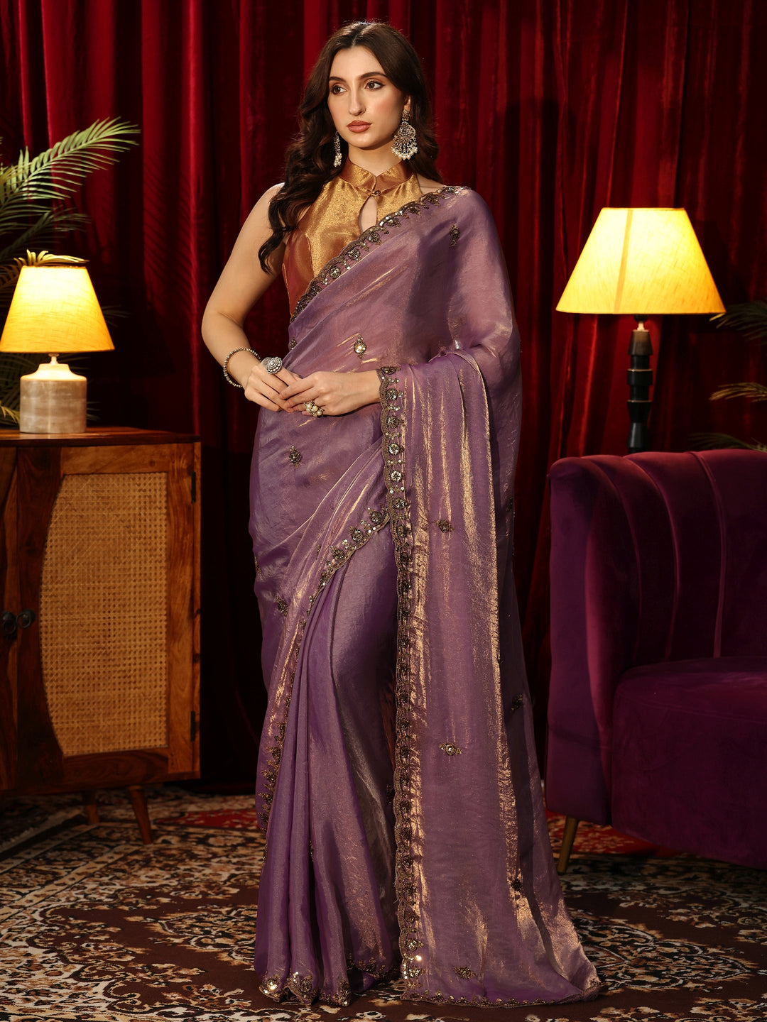  Lavender Embellished Tissue Saree 