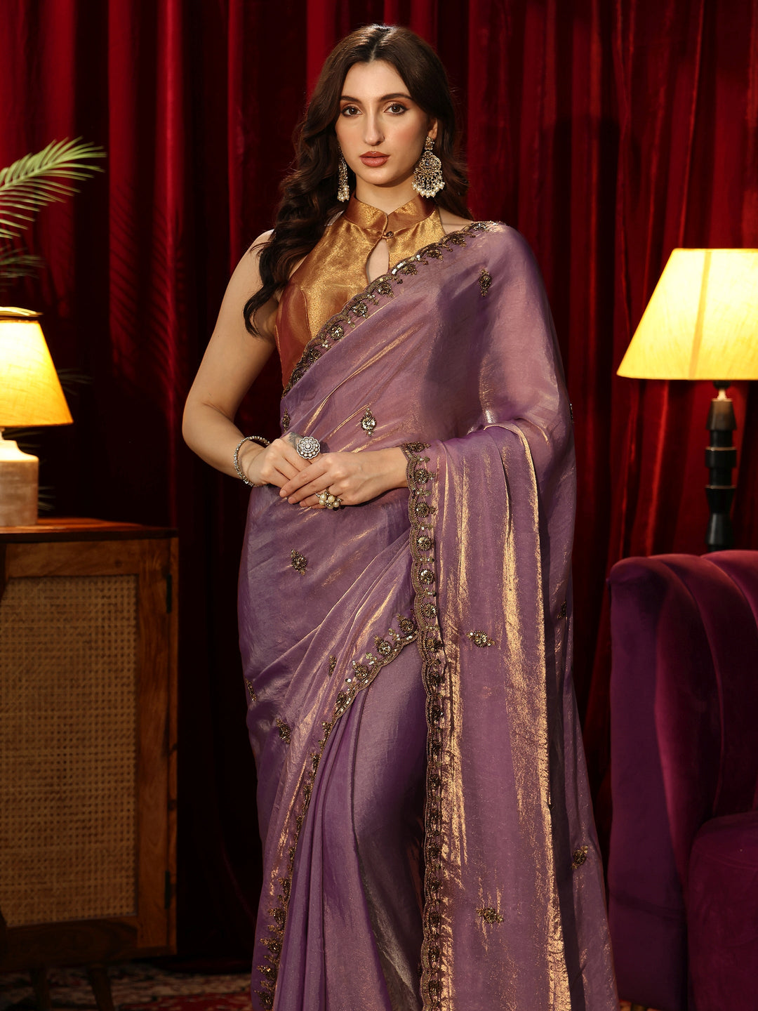  Lavender Embellished Tissue Saree 