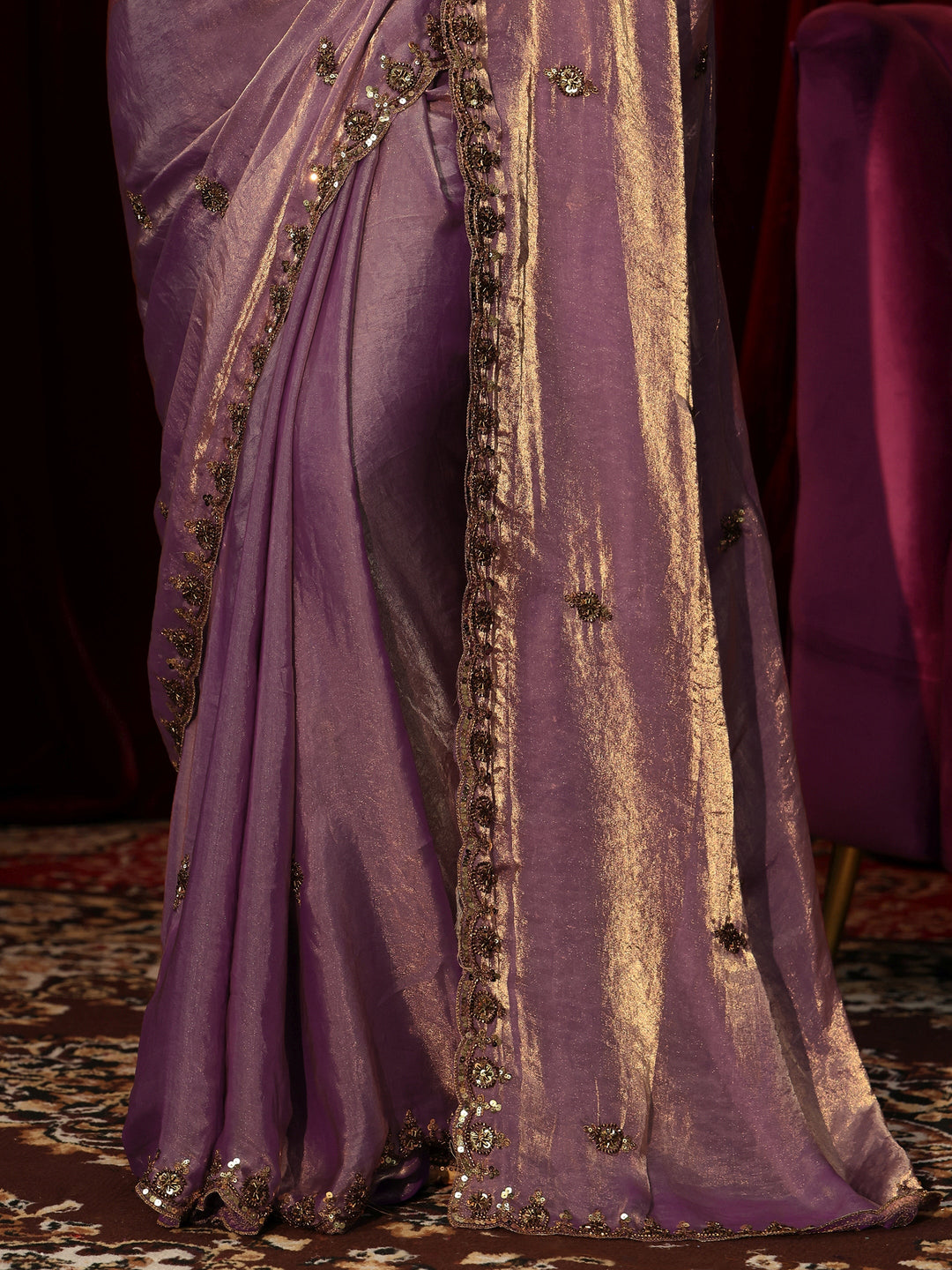  Lavender Embellished Tissue Saree 