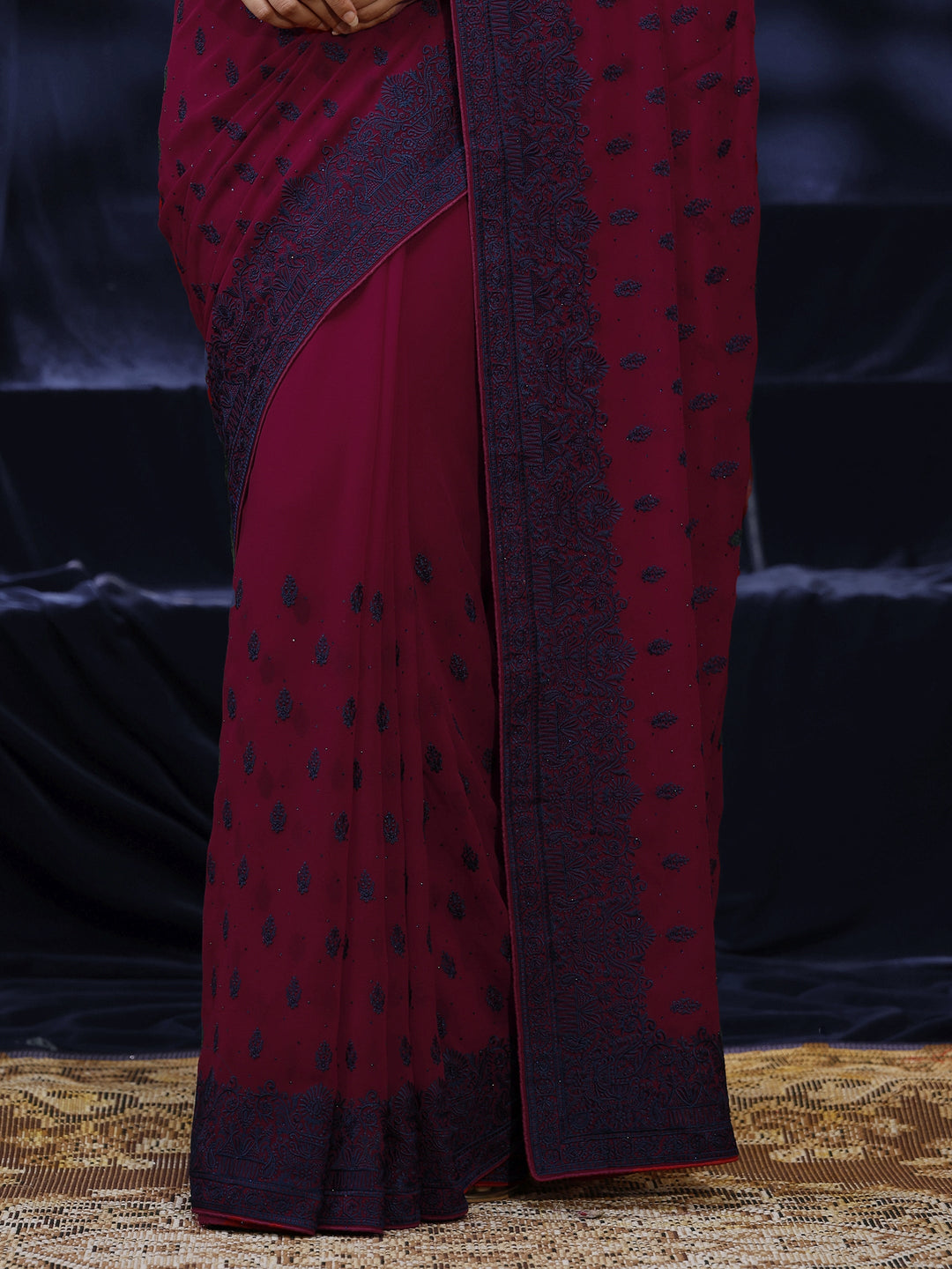  Libas Pink Floral Embroidered Georgette Saree 