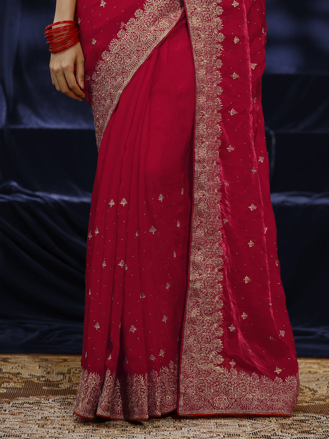  Libas Red Embroidered Tissue Saree 