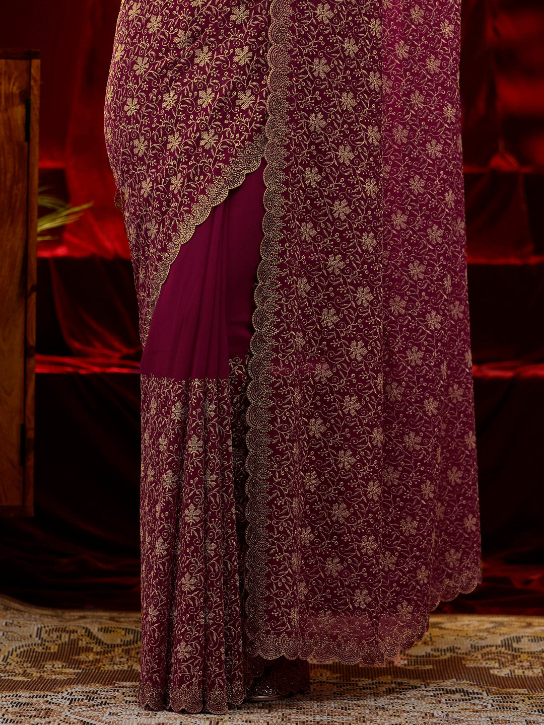  Libas Pink Floral Embroidered Georgette Saree 
