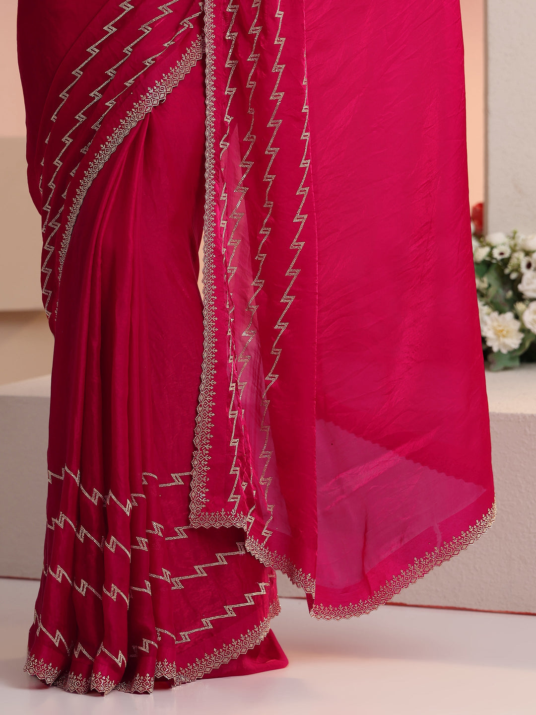  Libas Rani Pink Chevron Tissue Saree 