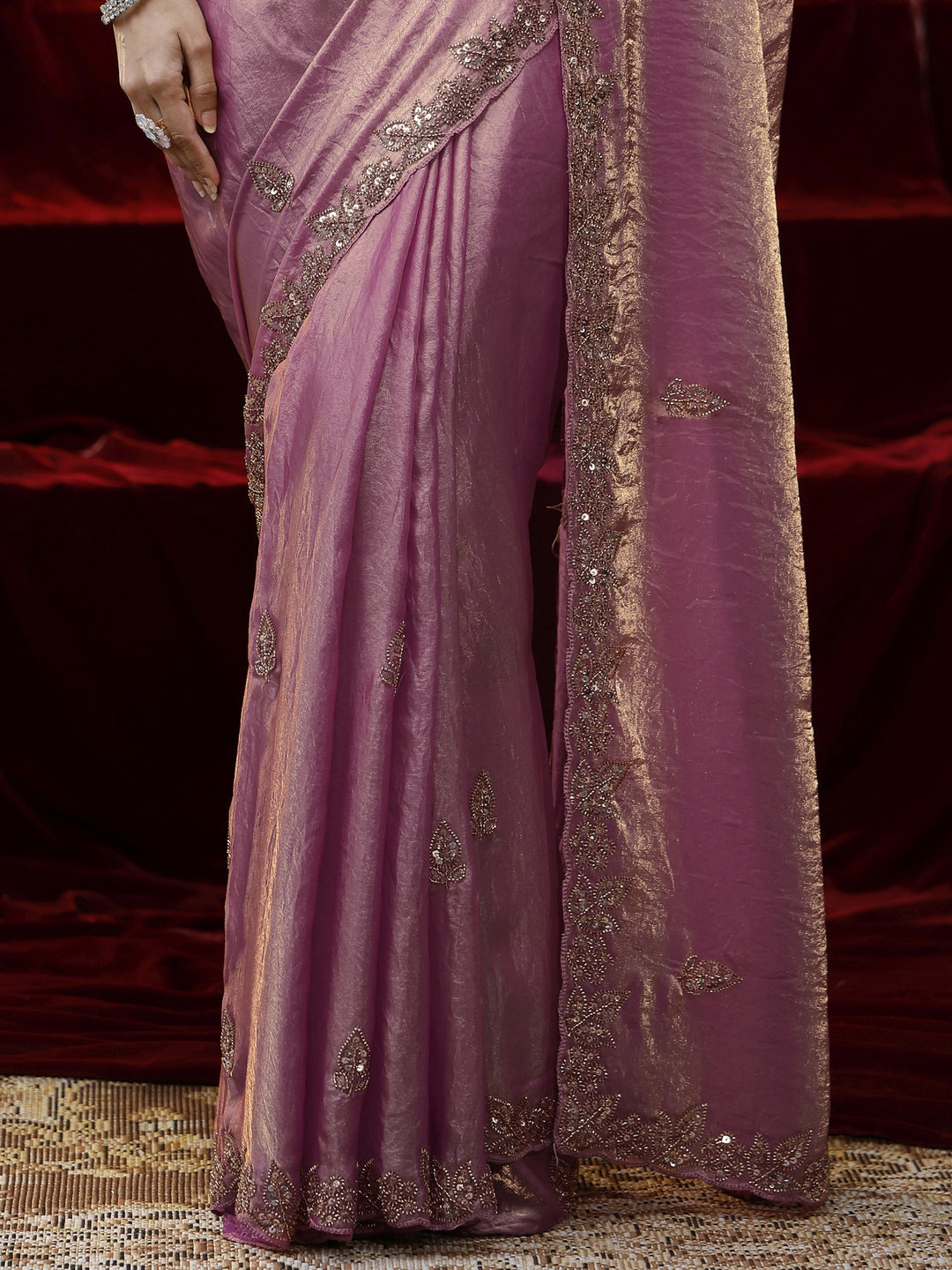  Libas Pink Embellished Tissue Saree 