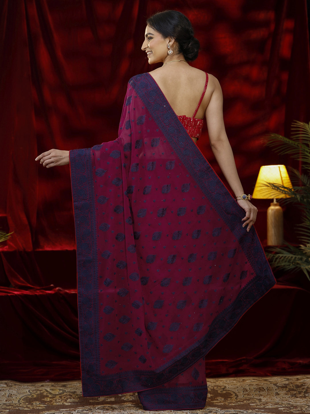  Libas Pink Embroidered Georgette Saree 