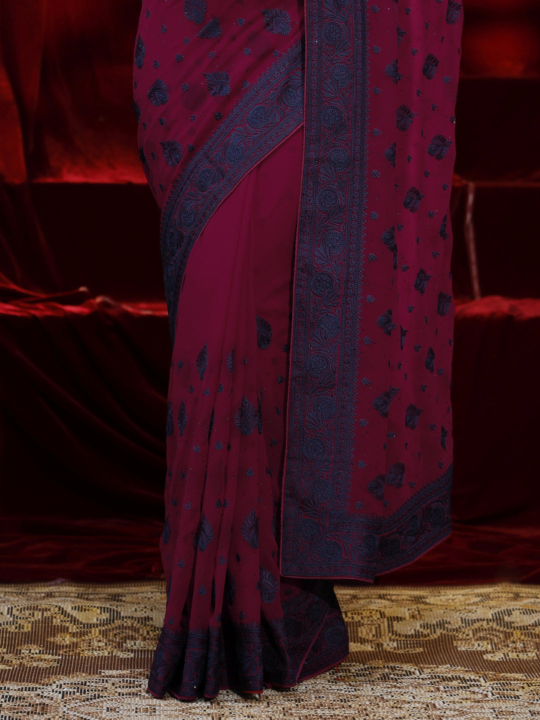  Libas Pink Embroidered Georgette Saree 