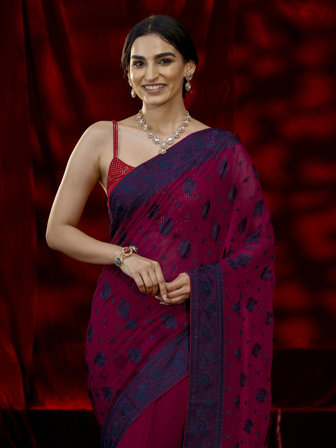  Libas Pink Embroidered Georgette Saree 