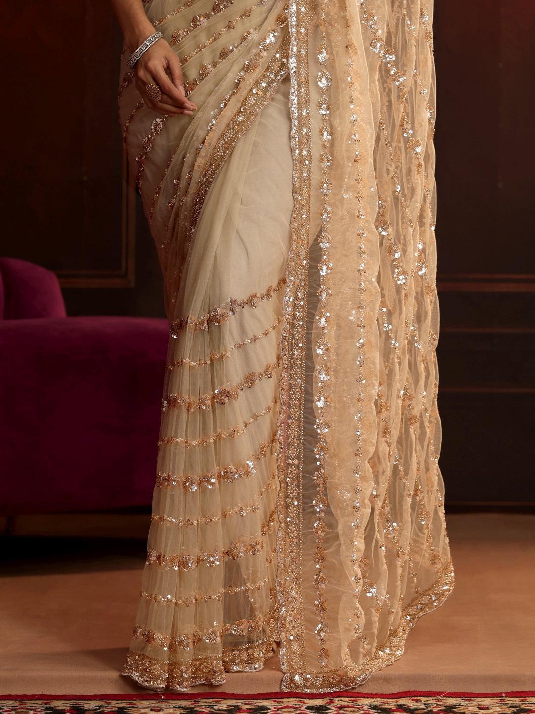  Libas Art Cream Embellished Net Saree 