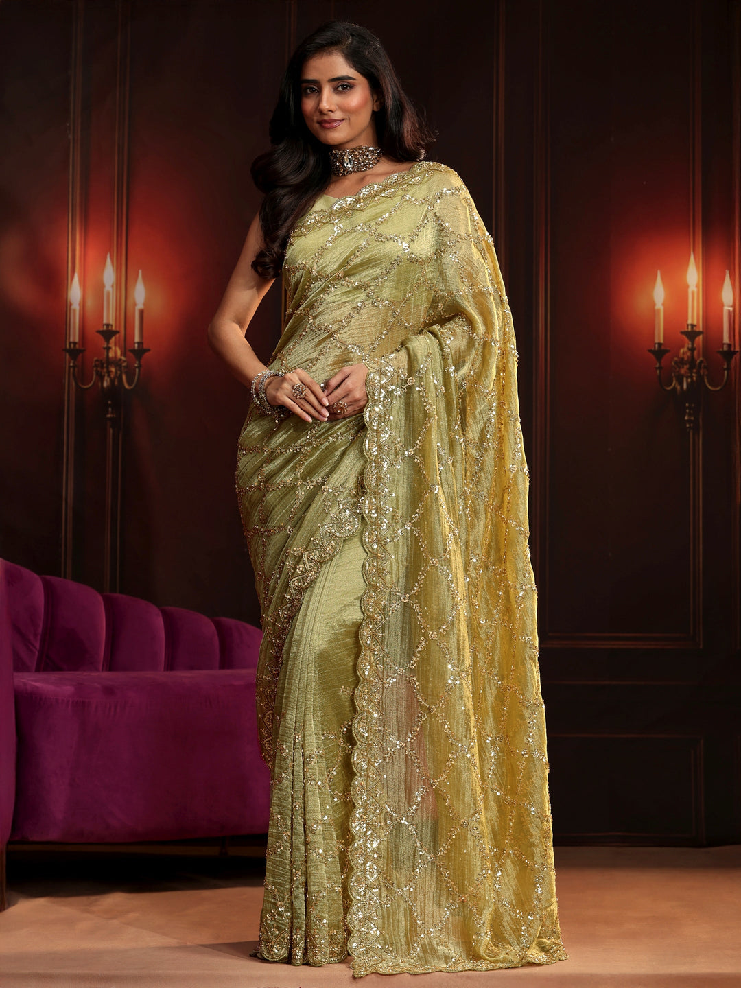  Libas Art Pista Green Embellished Organza Saree 