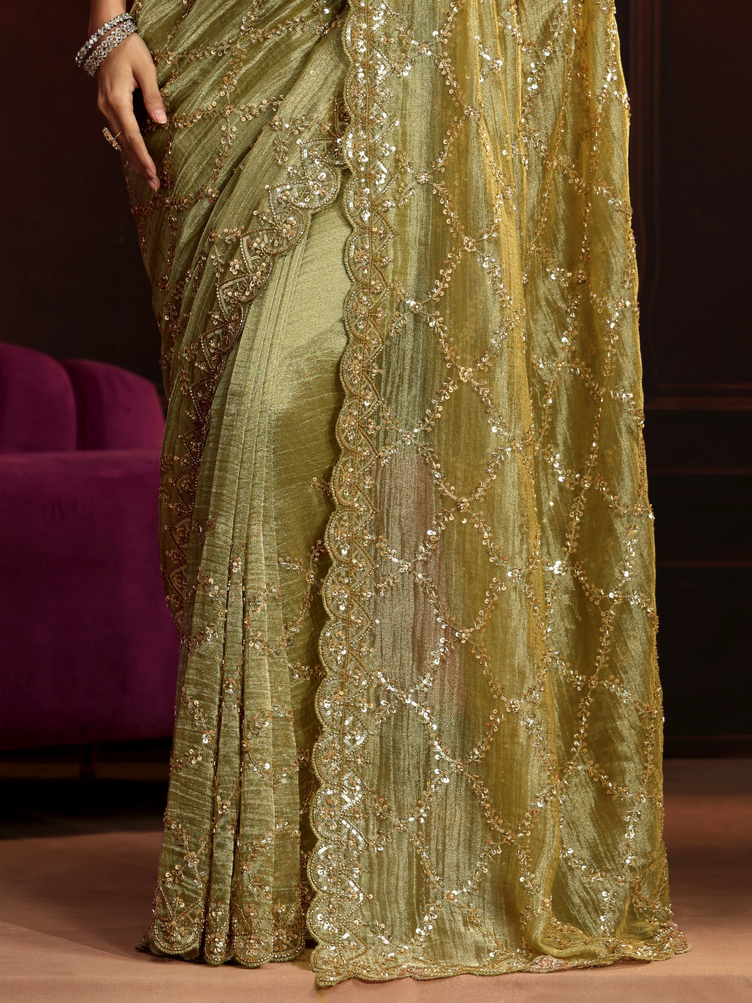  Libas Art Pista Green Embellished Organza Saree 