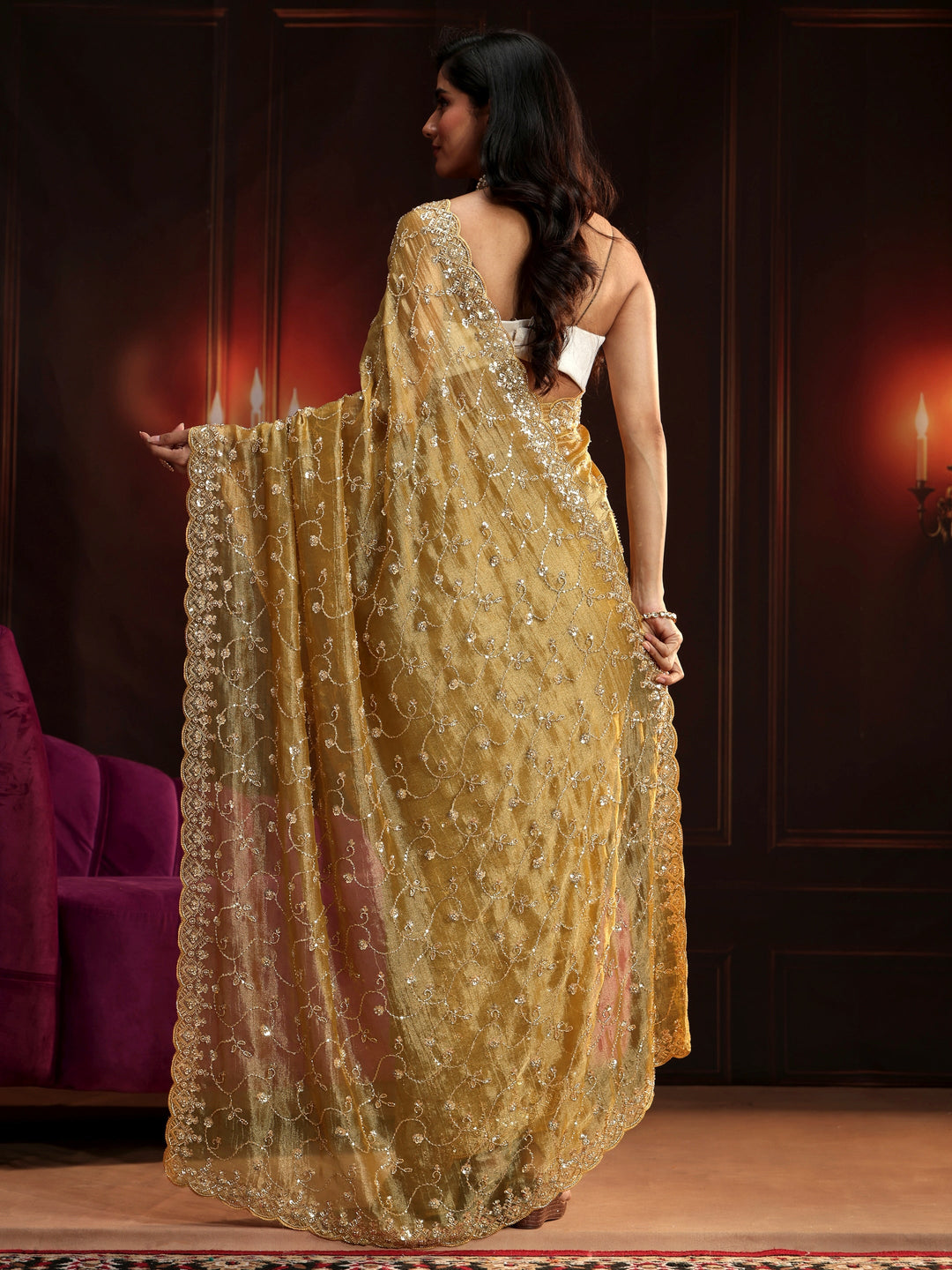  Libas Art Golden Embellished Organza Saree 