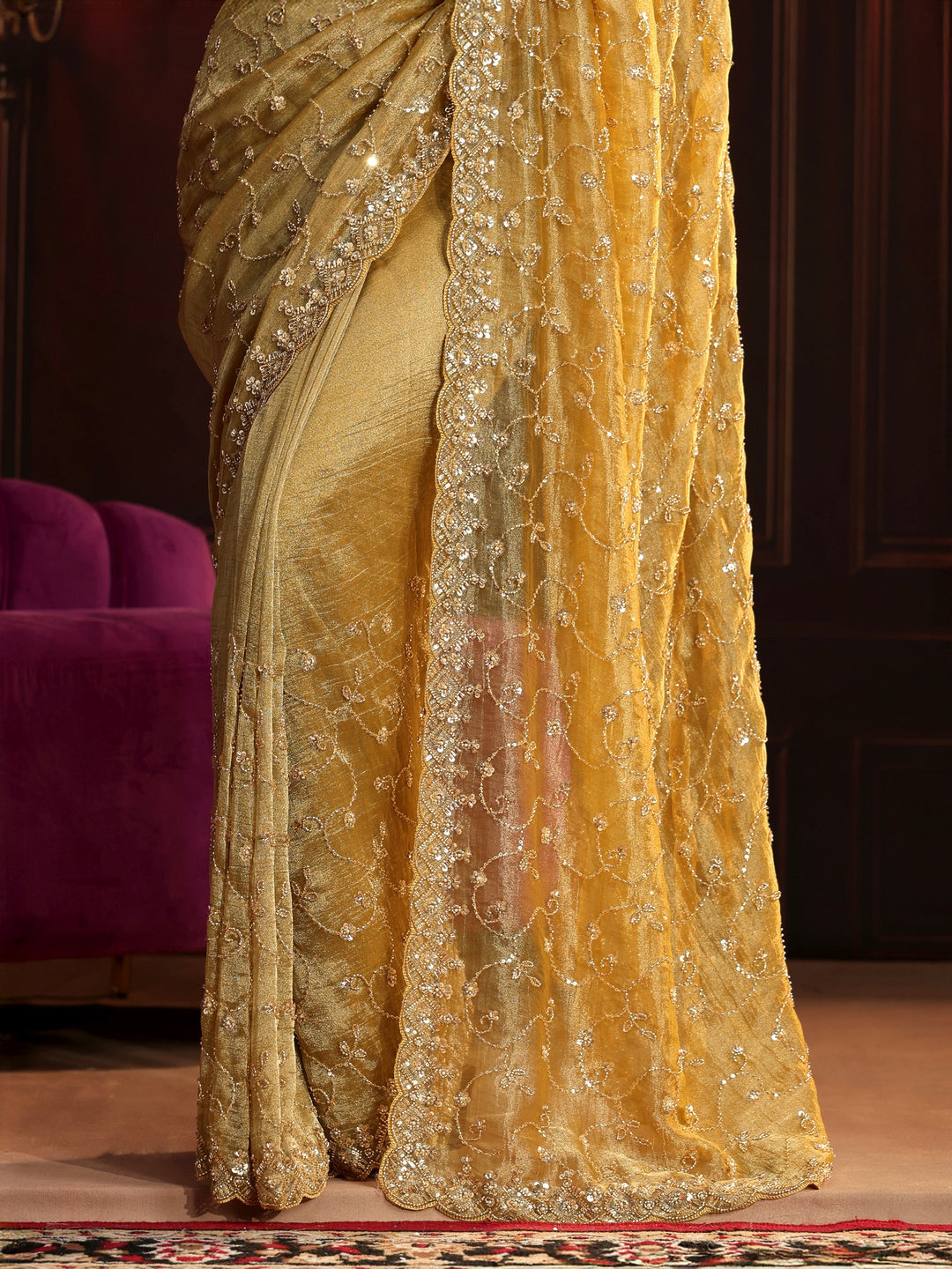  Libas Art Golden Embellished Organza Saree 