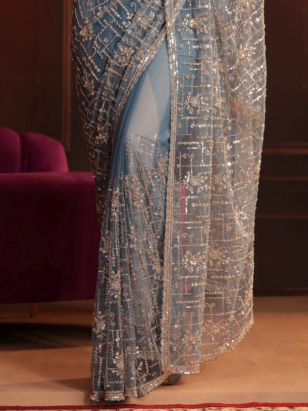  Libas Art Dusty Blue Embellished Net Saree 