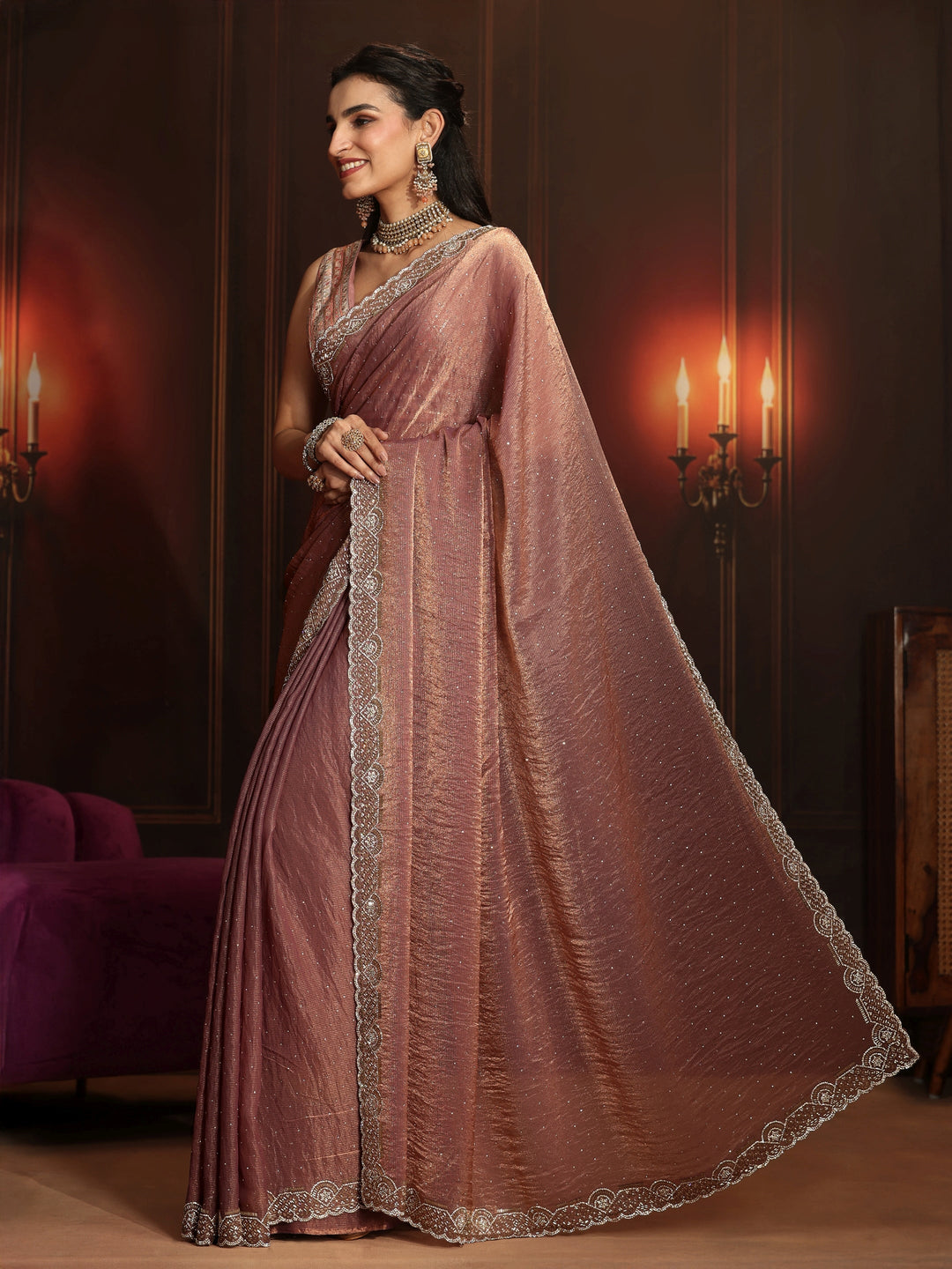  Libas Art Mauve Embellished Tissue Saree 