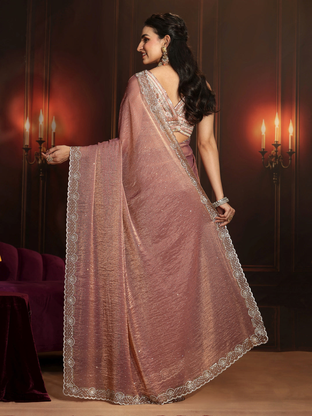  Libas Art Mauve Embellished Tissue Saree 
