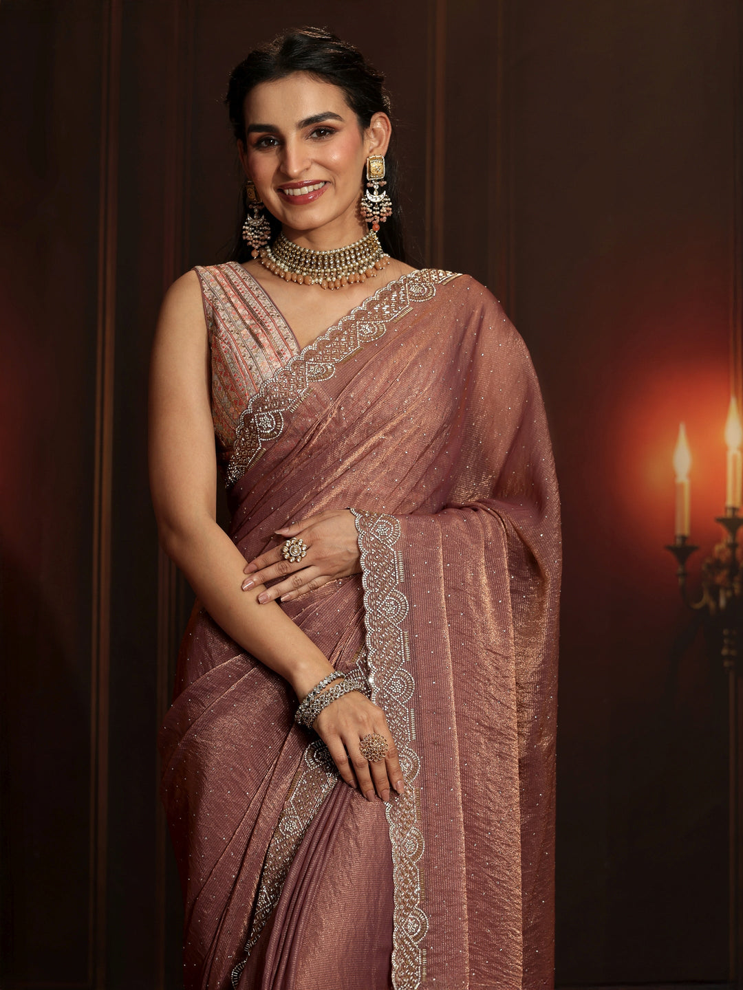  Libas Art Mauve Embellished Tissue Saree 
