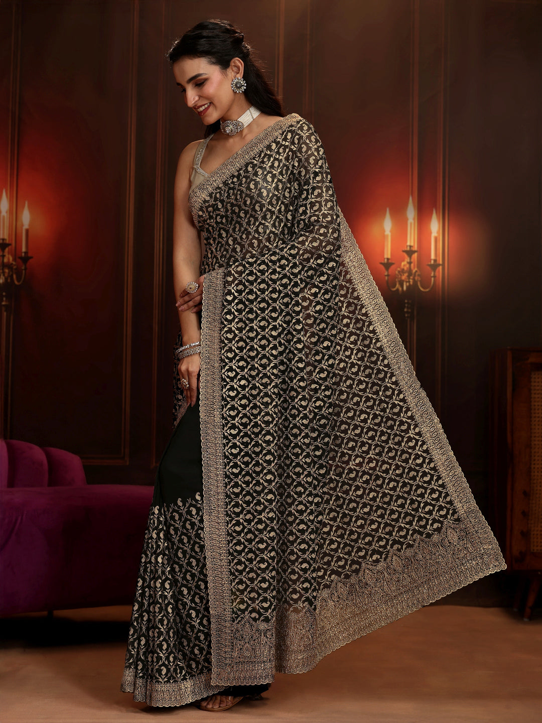  Libas Art Black Embroidered Georgette Saree 