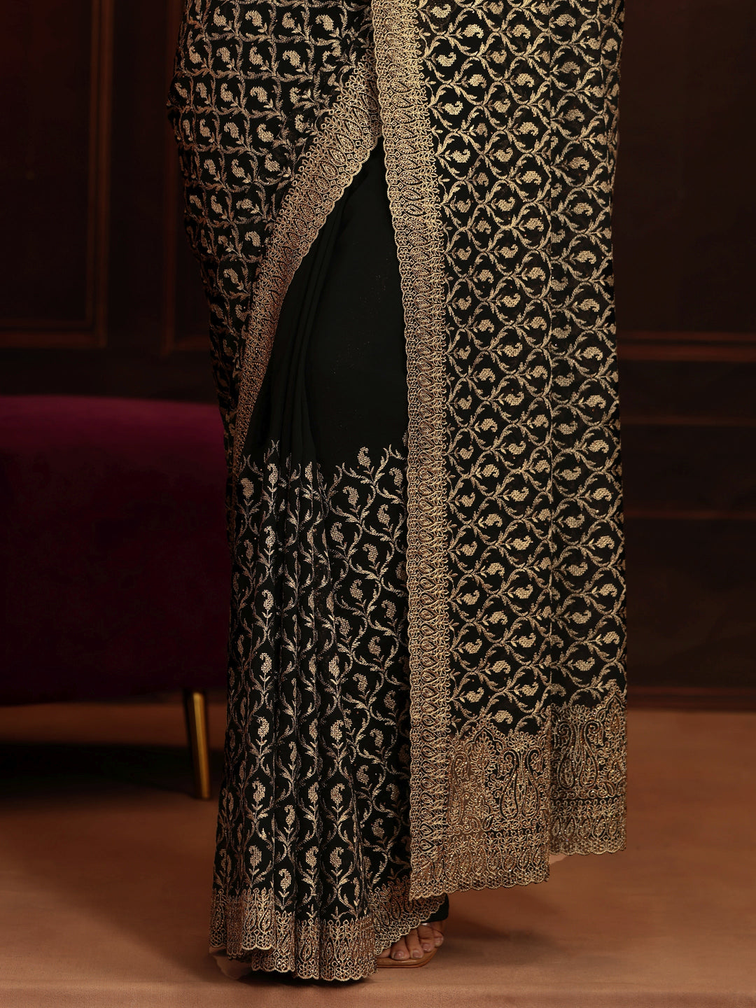  Libas Art Black Embroidered Georgette Saree 