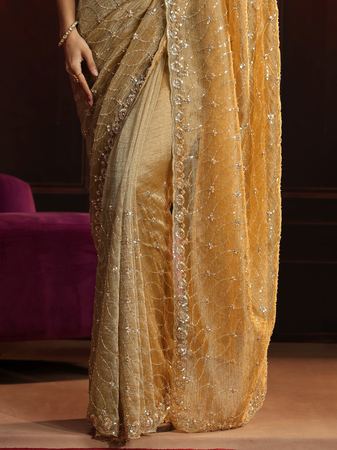  Libas Art Golden Sequin Embellished Net Saree 