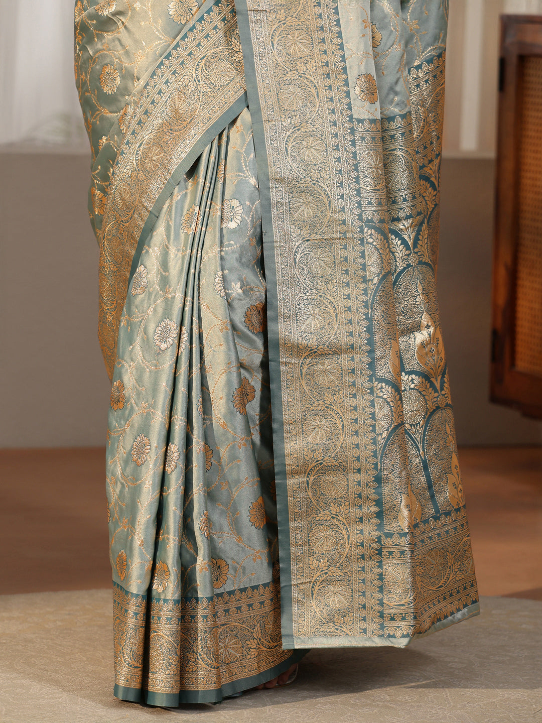 Libas Dusty Blue Banarasi Satin Saree 