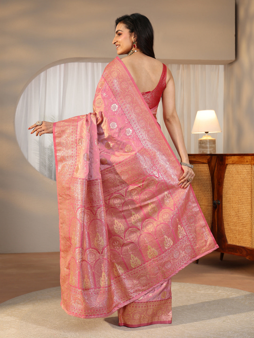  Libas Rose Pink Banarasi Satin Saree 