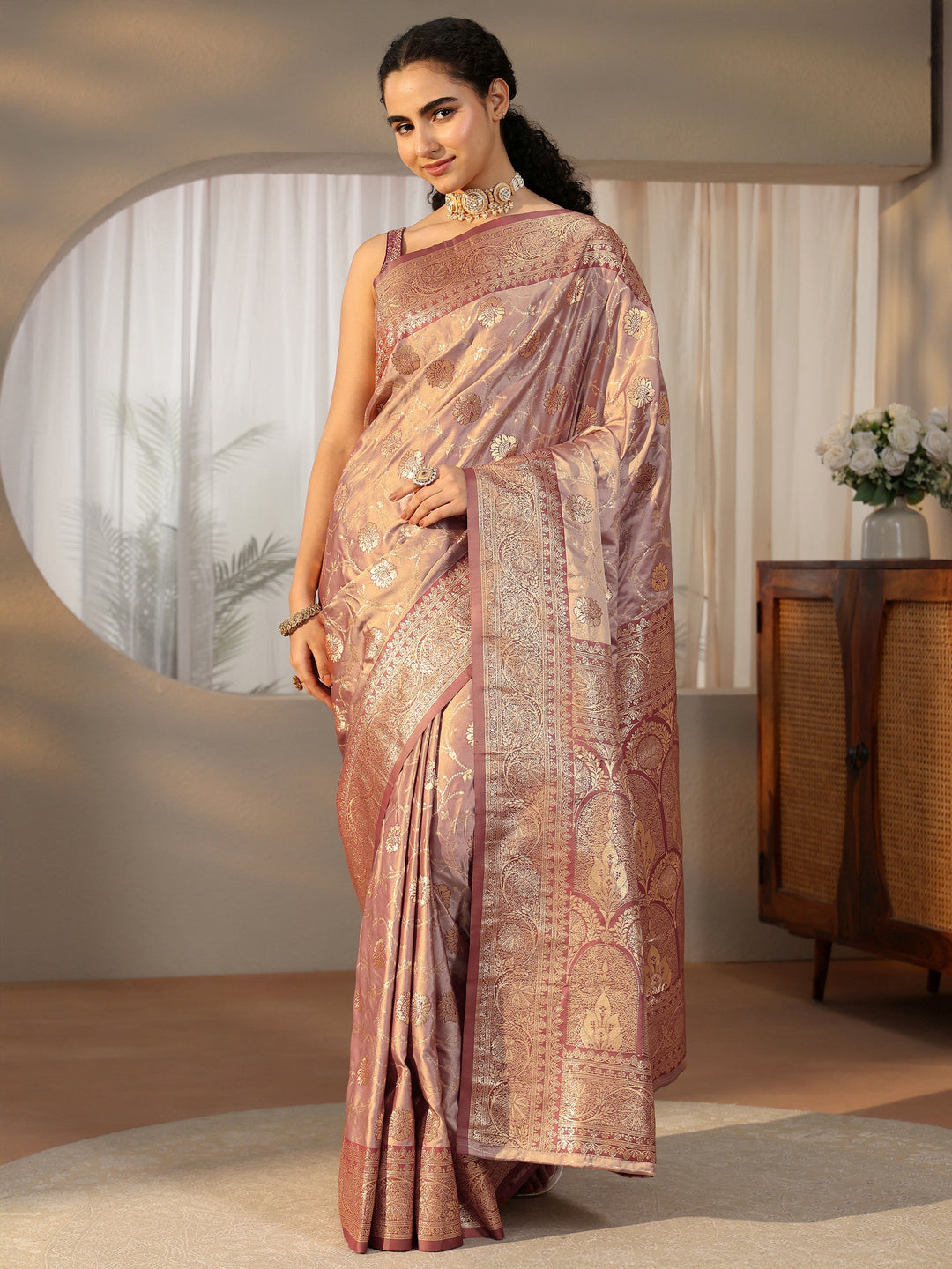  Libas Mauve Banarasi Satin Saree 