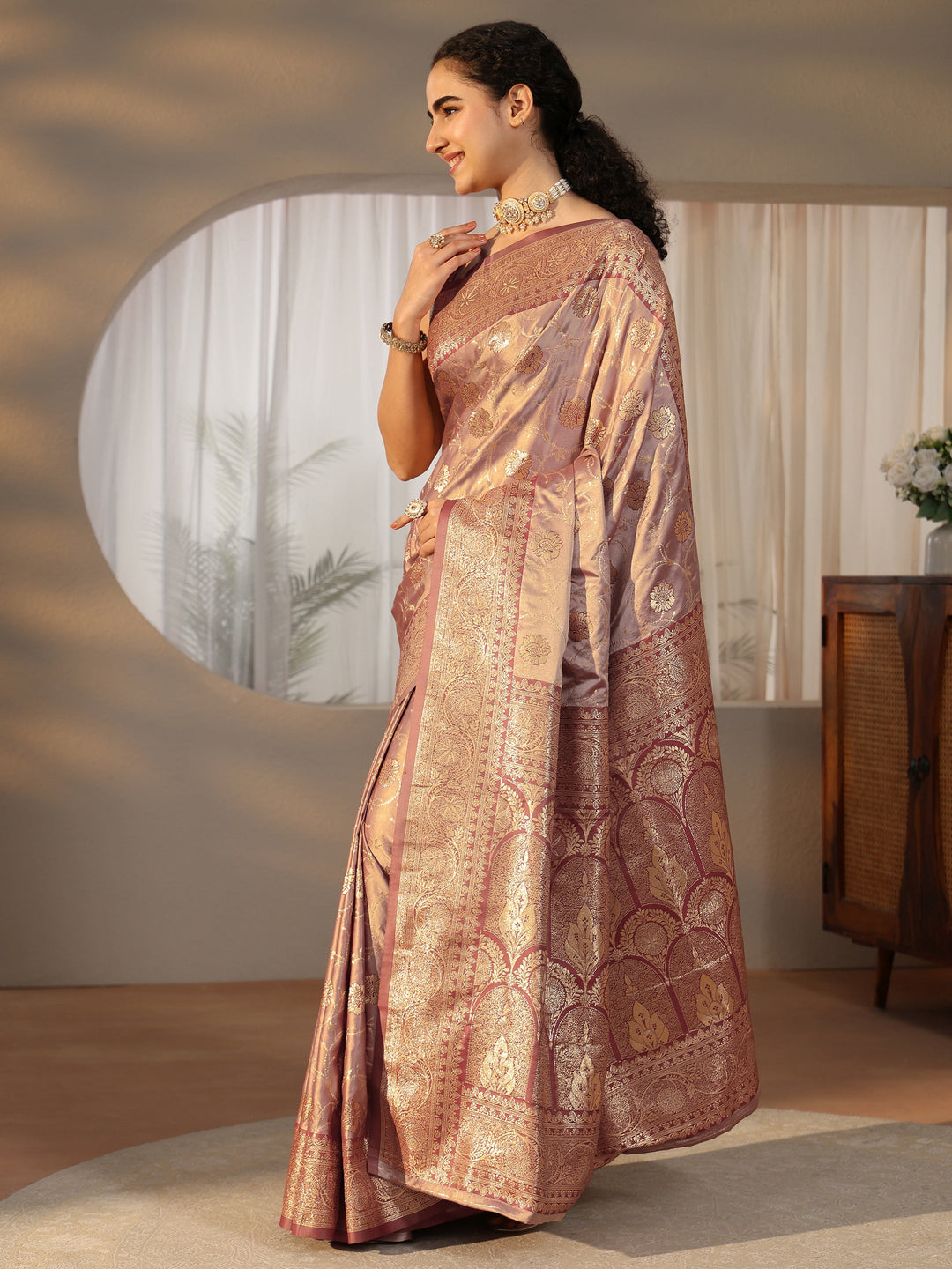  Libas Mauve Banarasi Satin Saree 