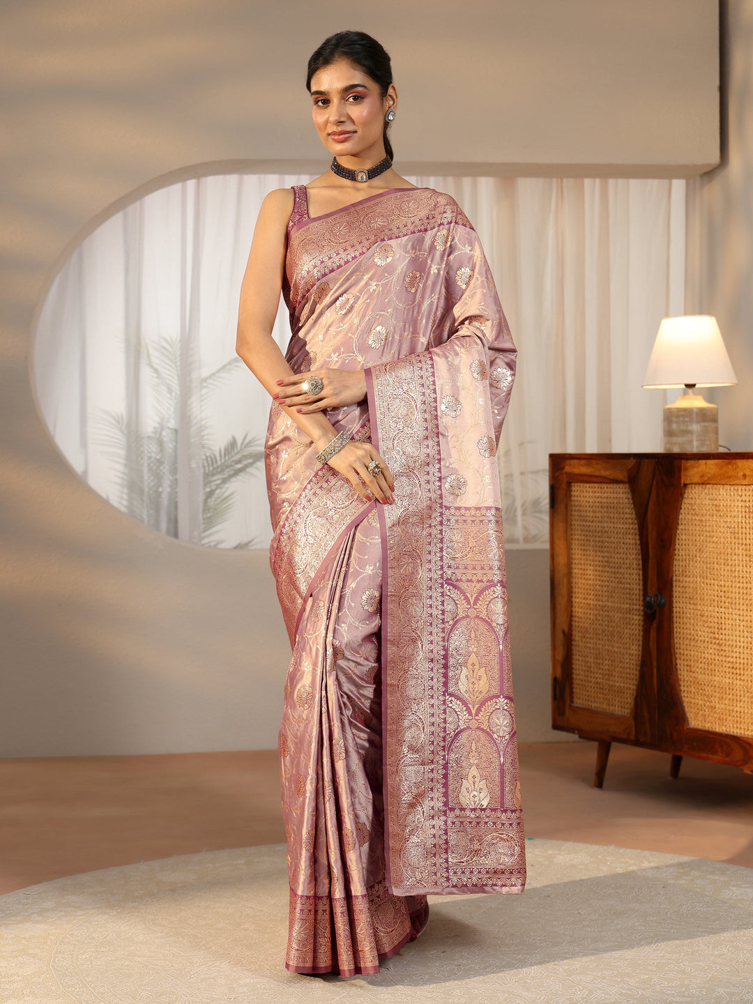  Libas Dusty Lilac Banarasi Satin Saree 