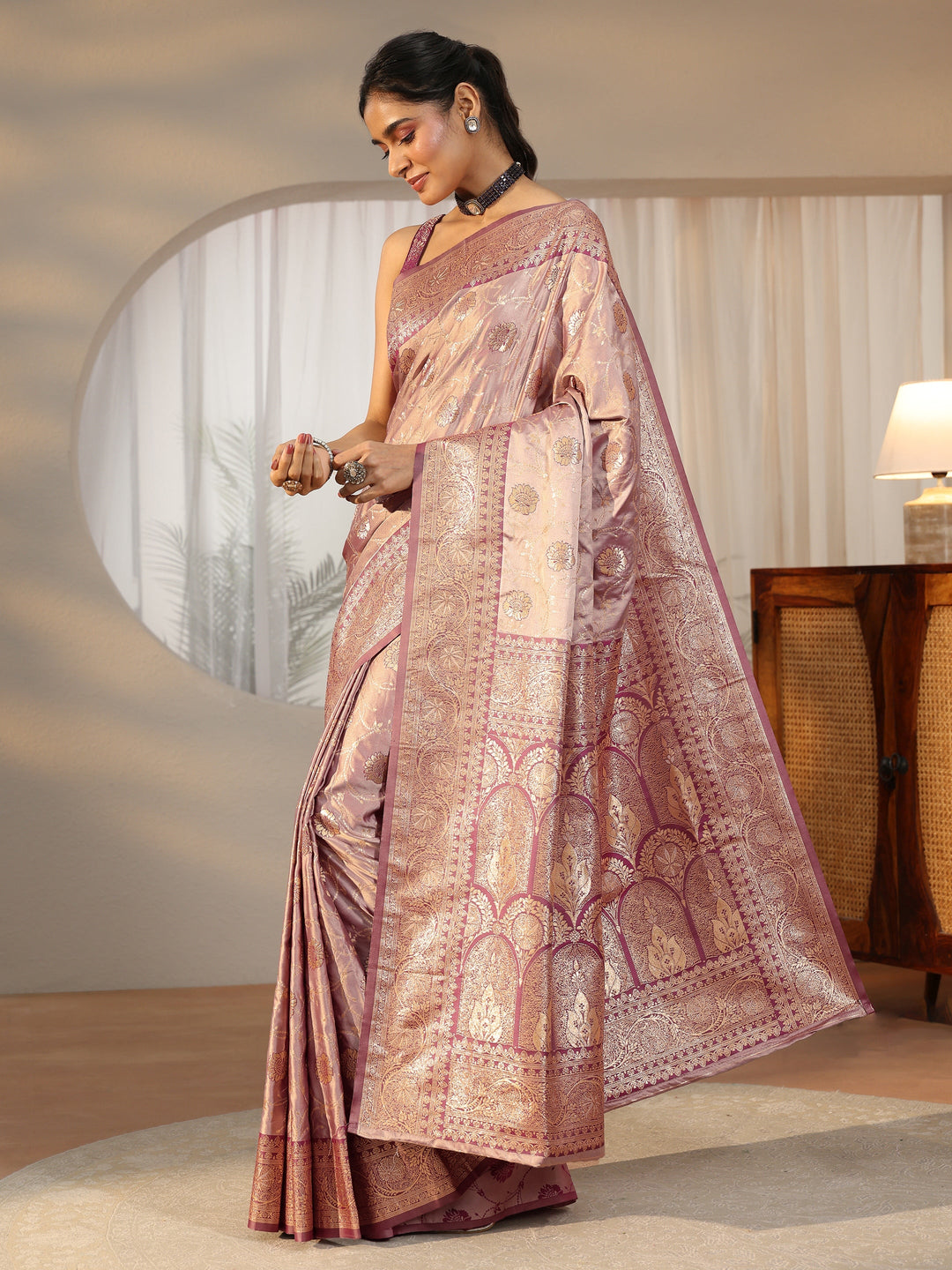  Libas Dusty Lilac Banarasi Satin Saree 