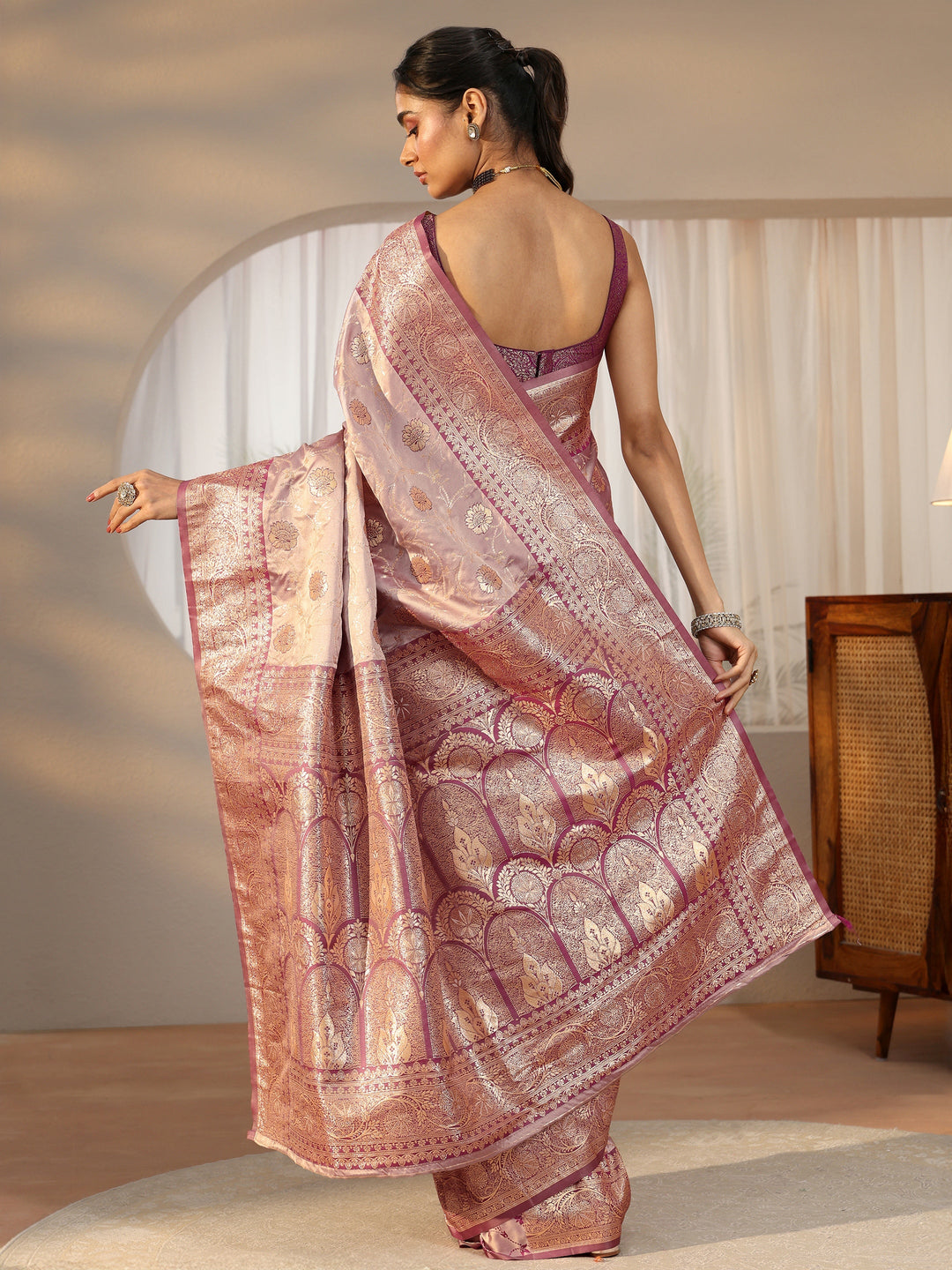  Libas Dusty Lilac Banarasi Satin Saree 