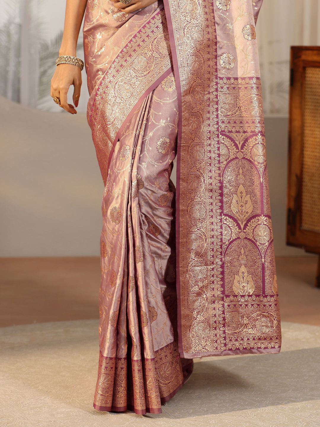  Libas Dusty Lilac Banarasi Satin Saree 