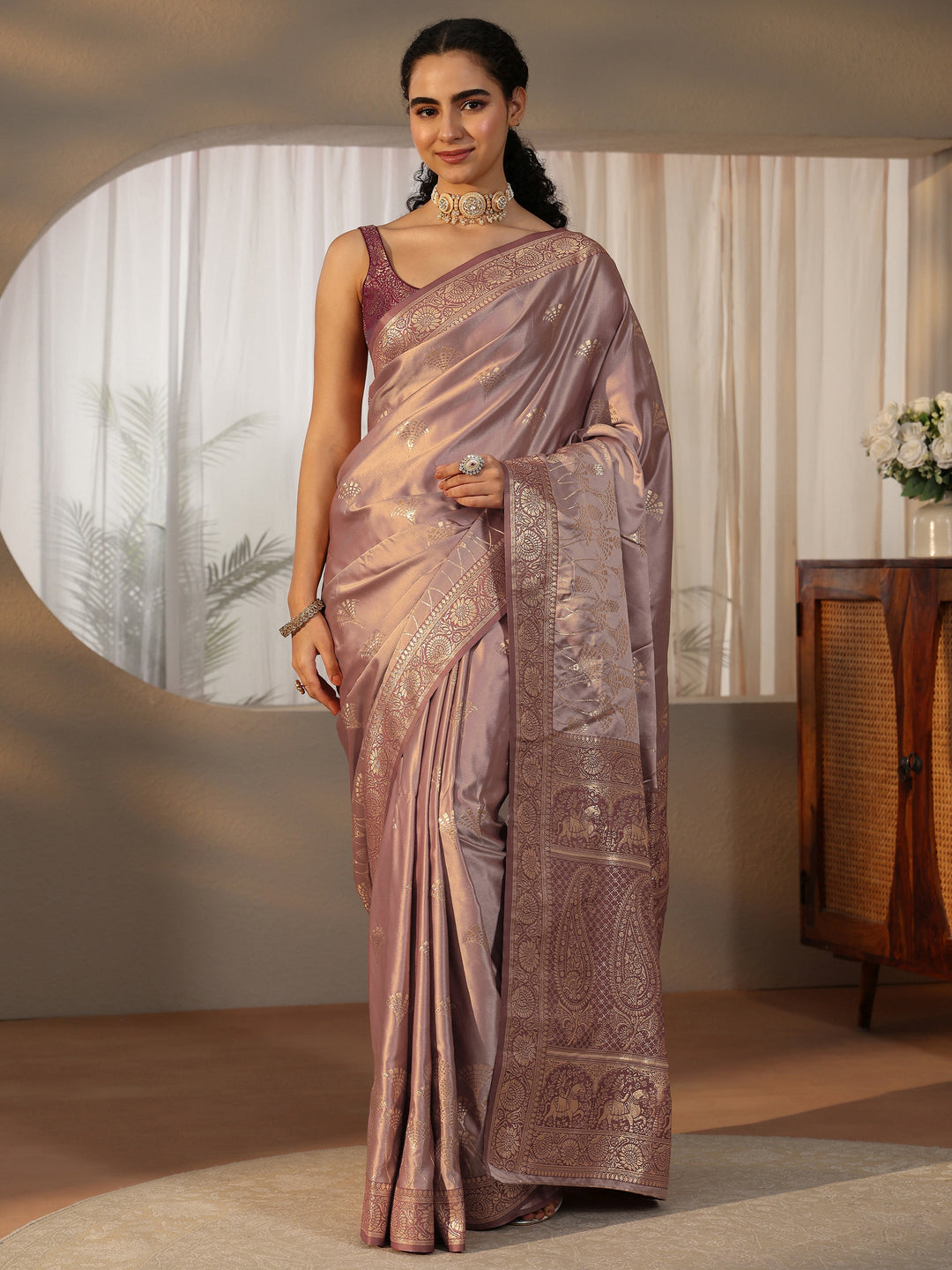  Libas Mauve Banarasi Satin Saree 