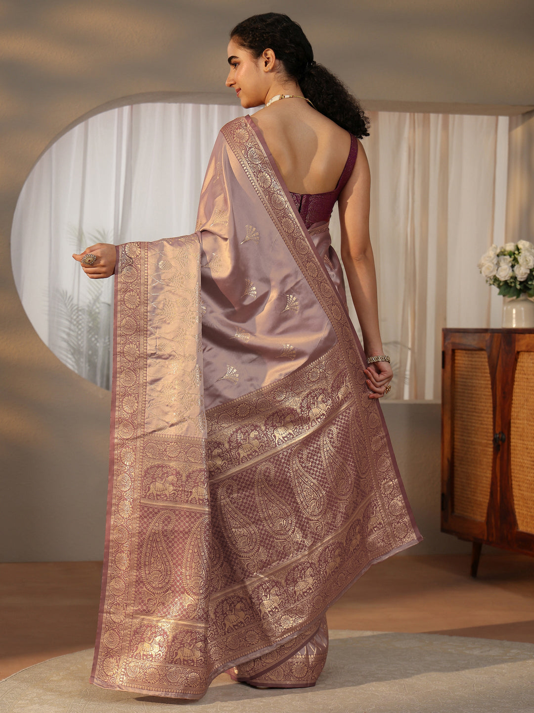  Libas Mauve Banarasi Satin Saree 