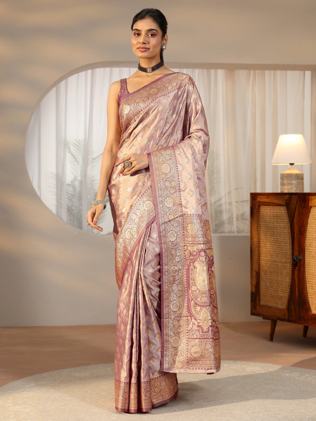  Libas Dusty Lilac Banarasi Satin Saree 