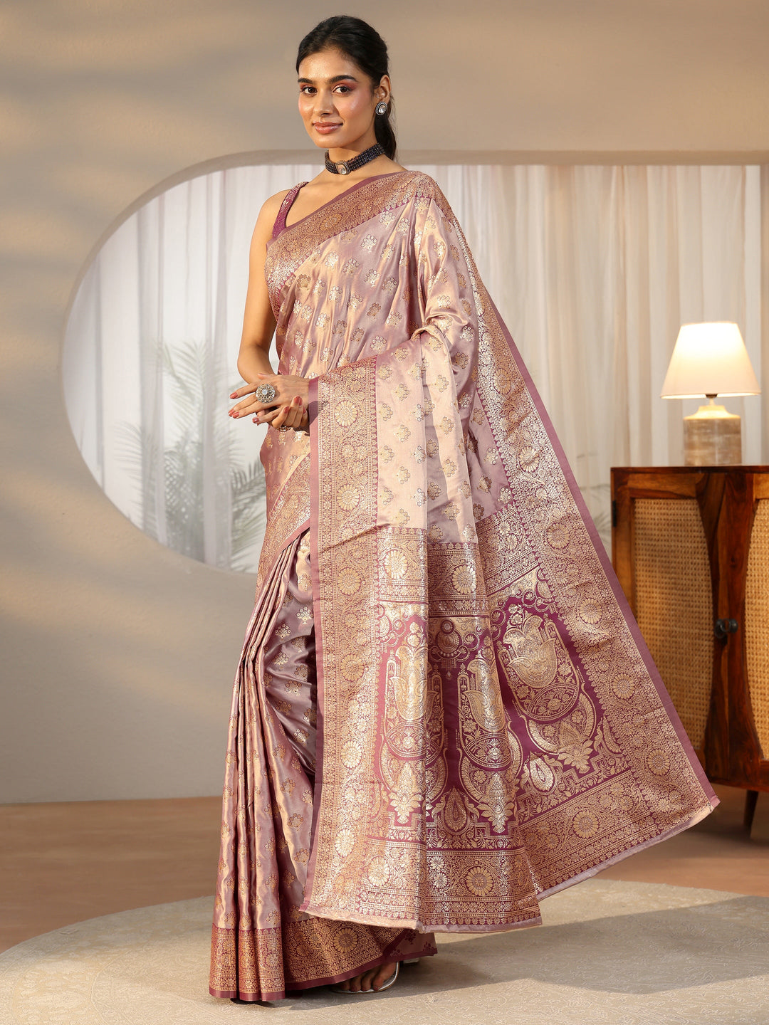 Libas Dusty Lilac Banarasi Satin Saree 