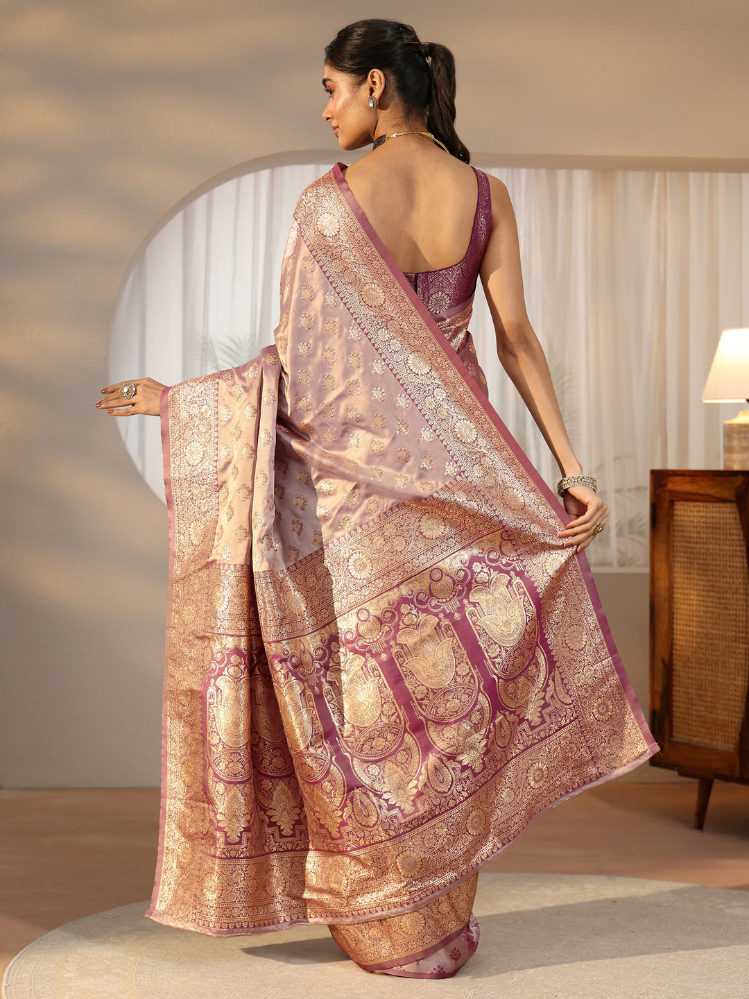  Libas Dusty Lilac Banarasi Satin Saree 