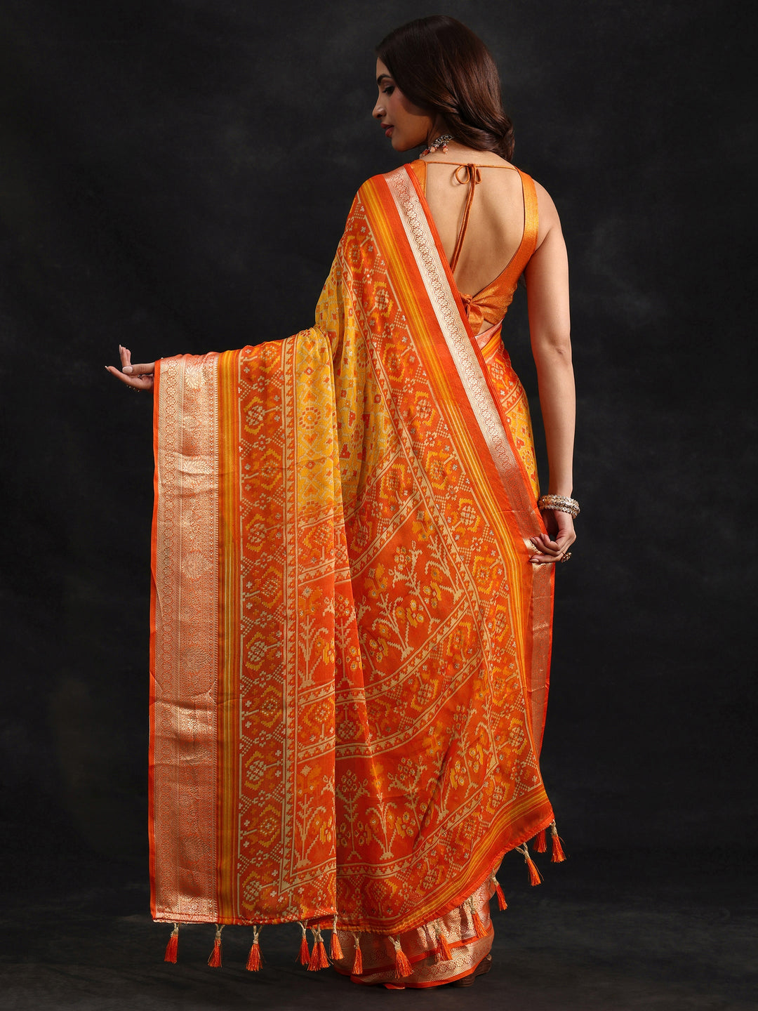  Libas Mustard Patola Printed Chanderi Silk Saree 