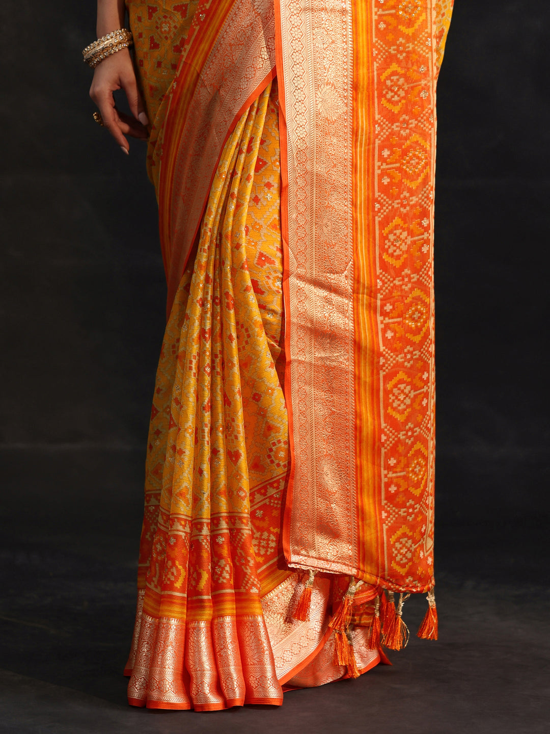  Libas Mustard Patola Printed Chanderi Silk Saree 