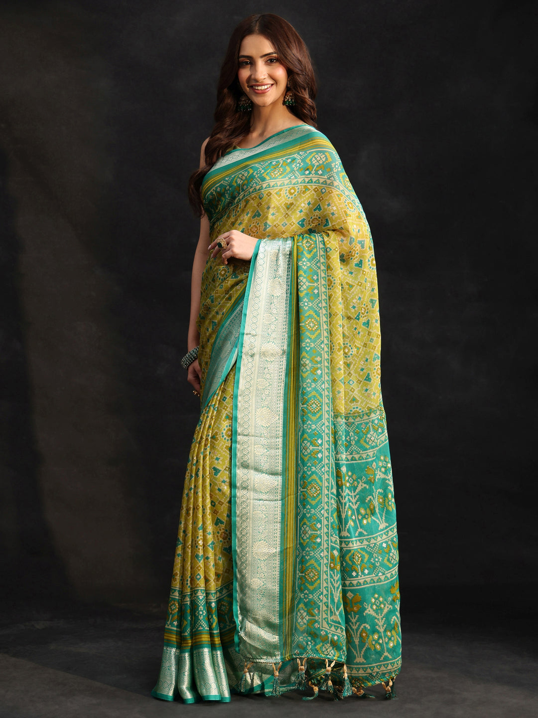  Libas Sea Green Patola Printed Chiffon Saree 