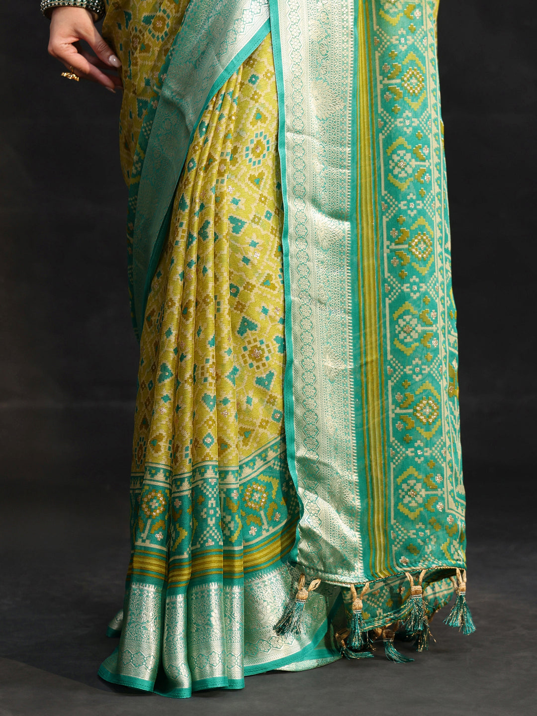  Libas Sea Green Patola Printed Chiffon Saree 