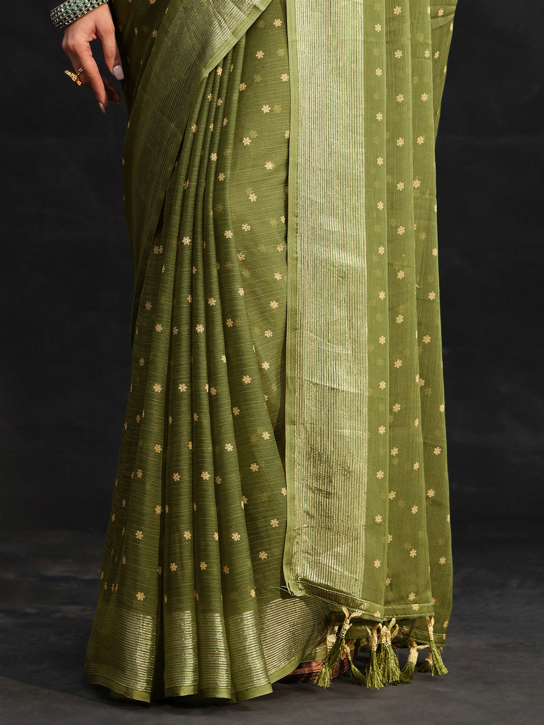  Libas Moss Green Floral Printed Chiffon Saree 