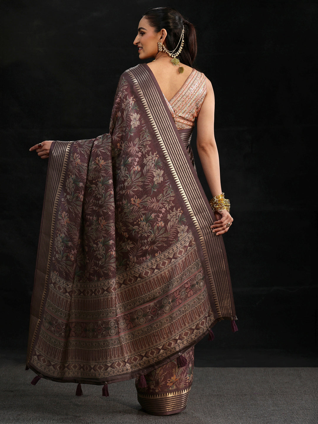  Libas Purple Floral Woven Design Silk Blend Saree 