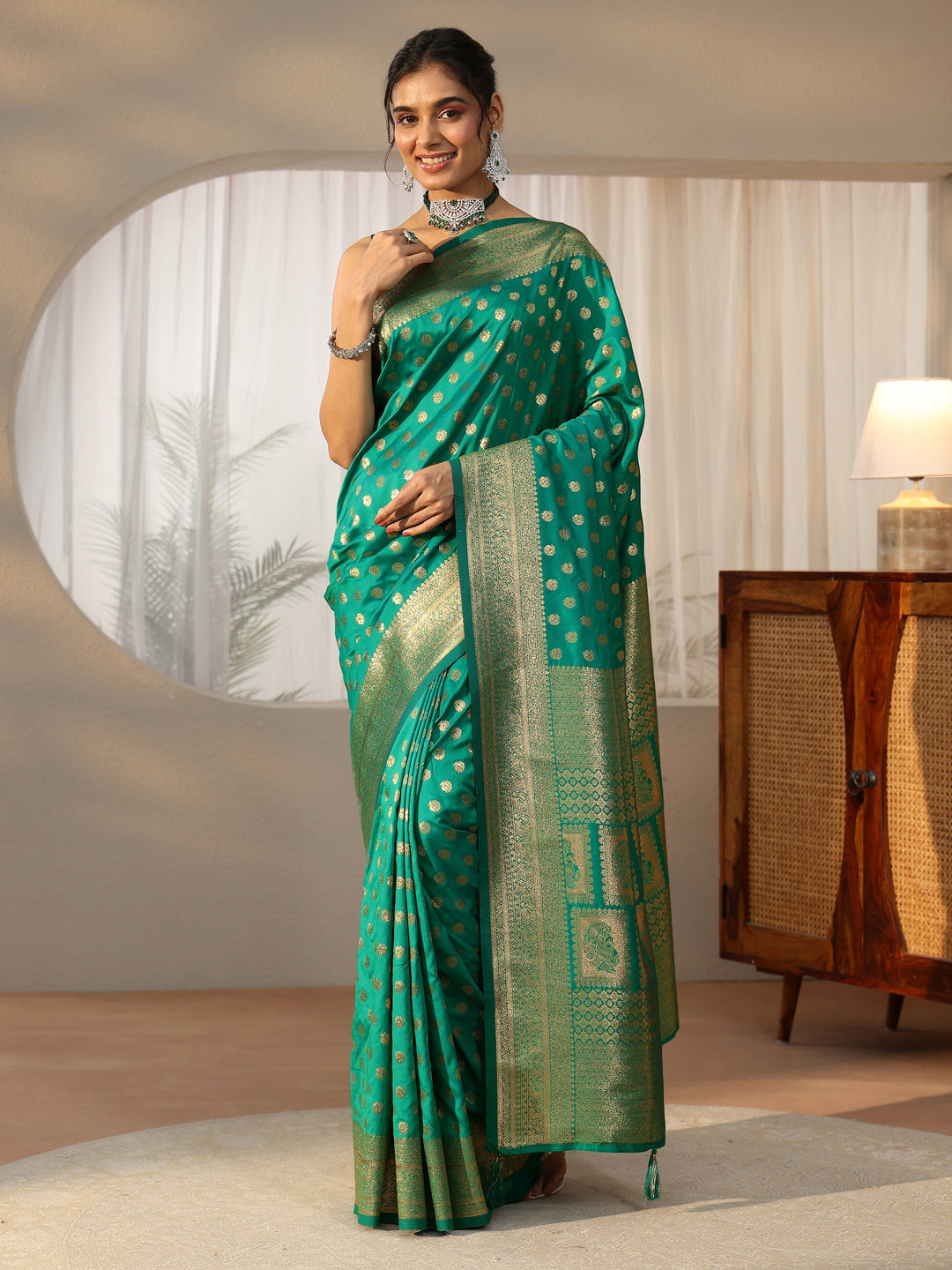  Libas Teal Green Banarasi Silk Blend Saree 