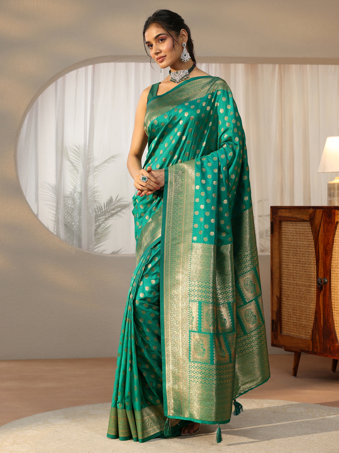  Libas Teal Green Banarasi Silk Blend Saree 