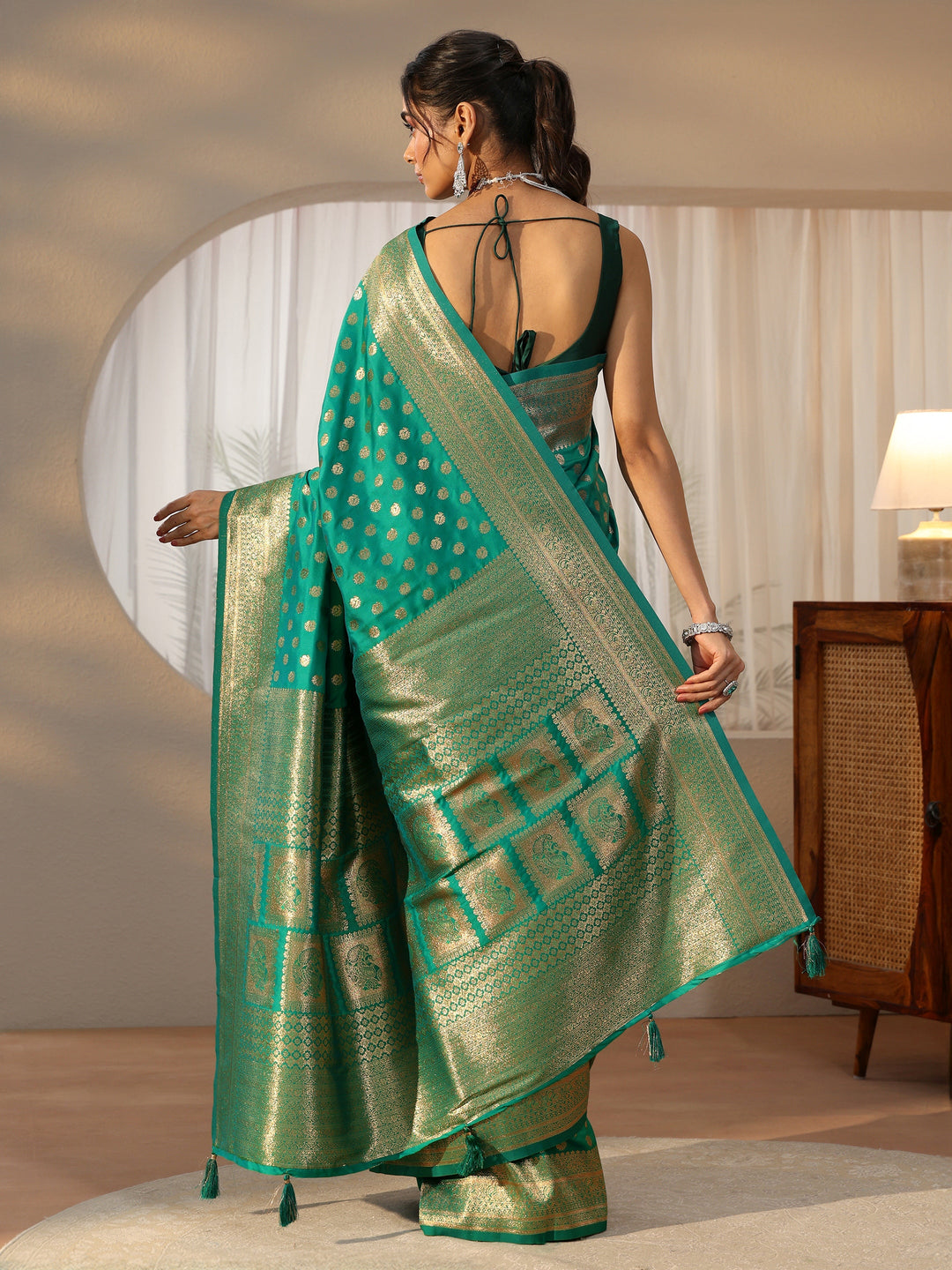  Libas Teal Green Banarasi Silk Blend Saree 